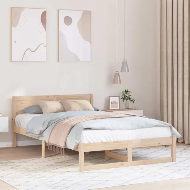 vidaXL Bedframe met hoofdeinde Naturel 135 x 190 cm Massief grenenhout Bruin