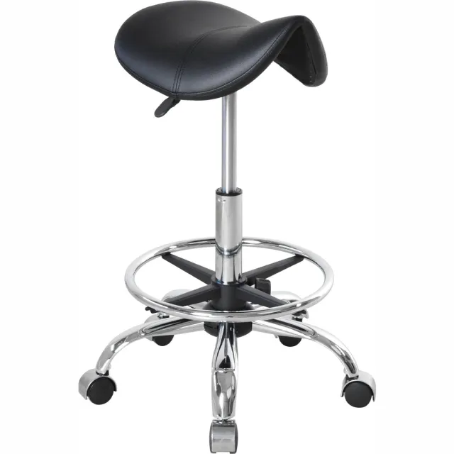 VDD Kruk - Zadelkruk - Tabouret - Zadelkruk verrijdbaar - Kruk hoogte-verstelbaar Zwart-ring