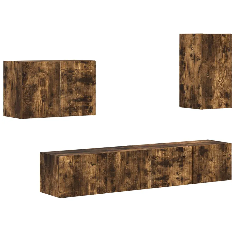 vidaXL TV Wandkast Set 4 st Gerookt eiken Bewerkt hout, foto 3