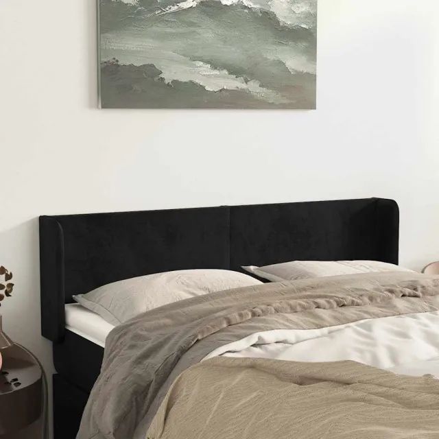 vidaXL Hoofdbord met randen 147x16x78/88 cm fluweel zwart