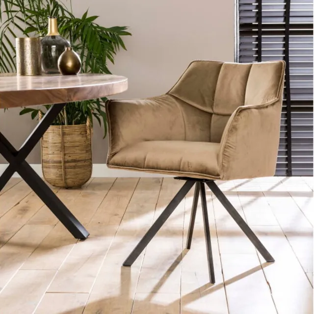 Meubelplaats Eetkamerstoel Raster draaibaar - Champagne velours - eetkamerstoelen set van 2 Champagne champagne velours