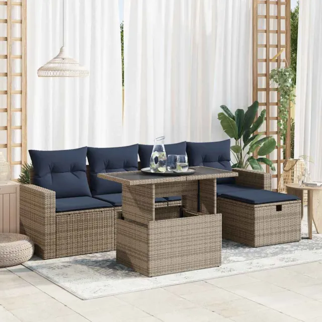 vidaXL 6-delige Loungeset met kussens poly rattan grijs, foto 2