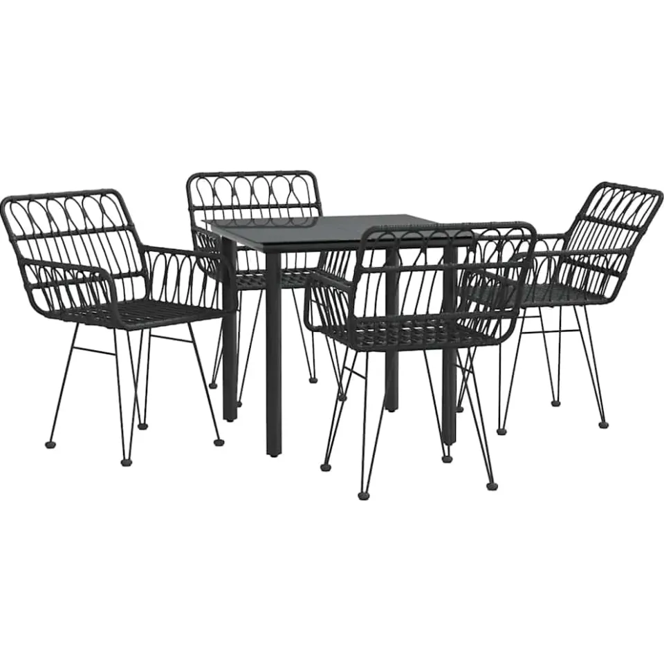 vidaXL 5-delige Tuinset poly rattan zwart