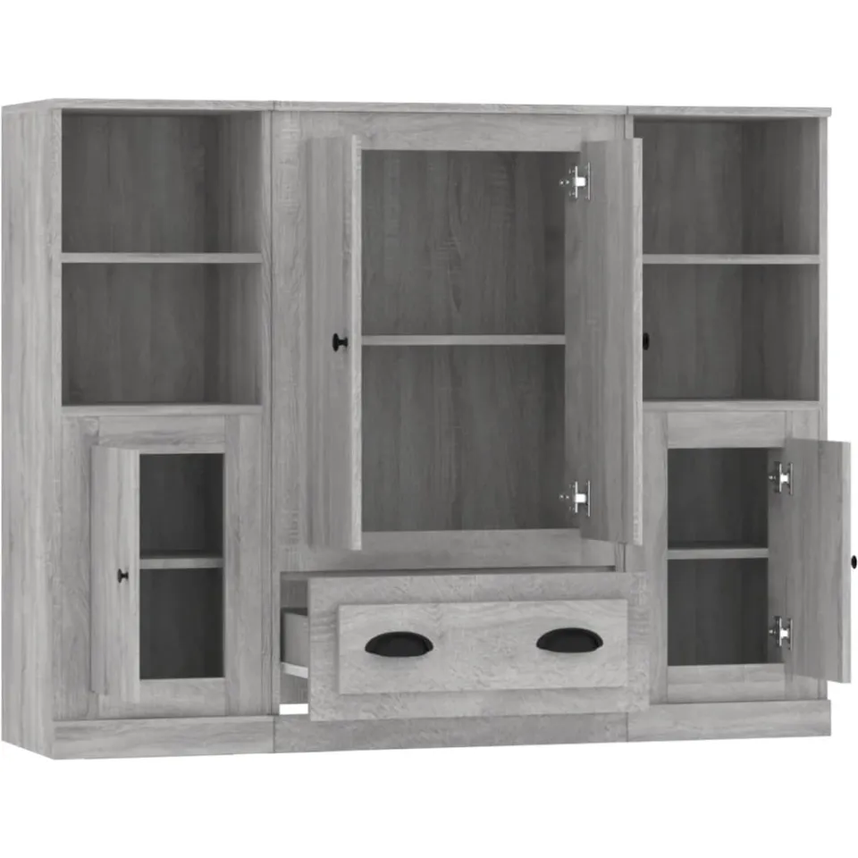 vidaXL Hoge kasten 3 st bewerkt hout grijs sonoma eikenkleurig, foto 4