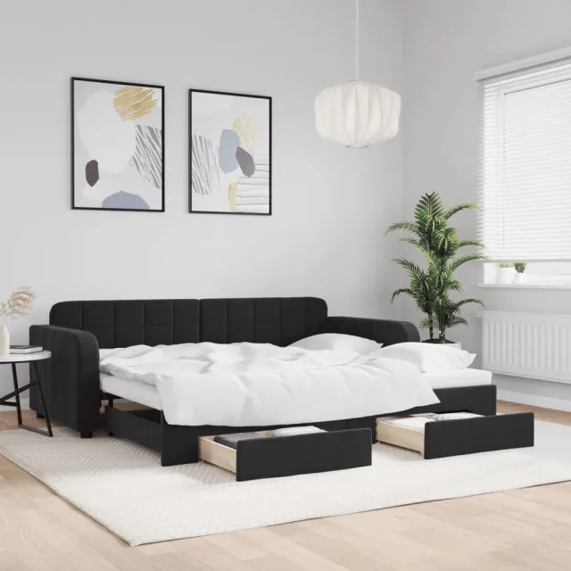 vidaXL Slaapbank met onderschuifbed en lades 90x200 cm fluweel zwart