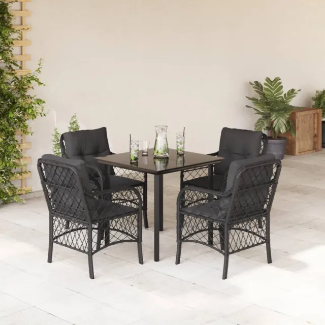vidaXL 5-delige Tuinset met kussens poly rattan zwart, foto 2