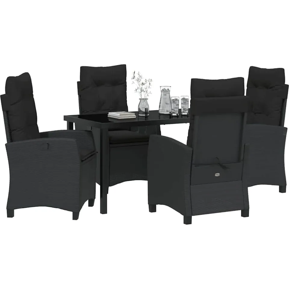 vidaXL Tuin eettafelset 5 st Zwart poly rattan