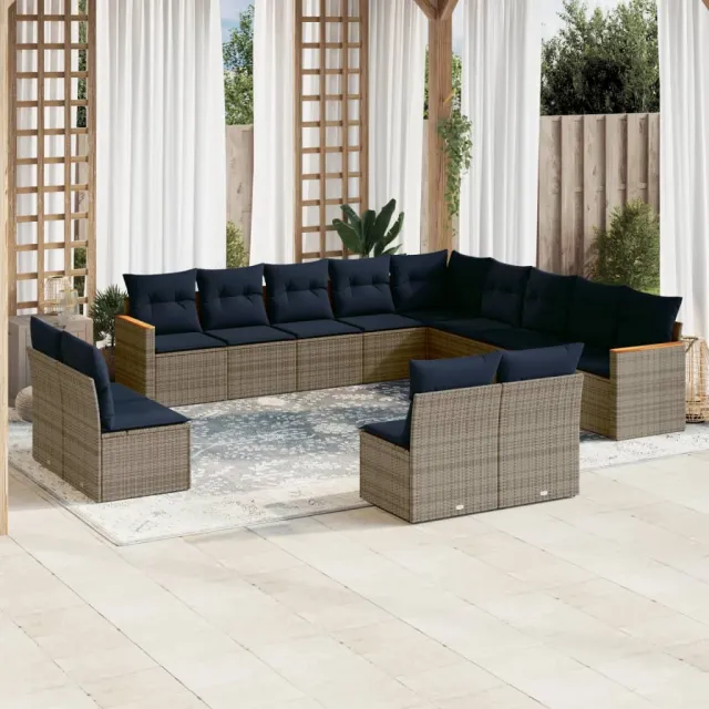 vidaXL 13-delige tuinbankset met kussens, grijs polyrotan, foto 2