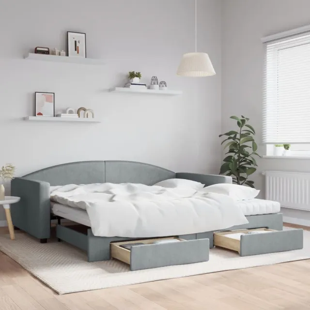 vidaXL Slaapbank onderschuifbed en lades 100x200 cm stof lichtgrijs grijs