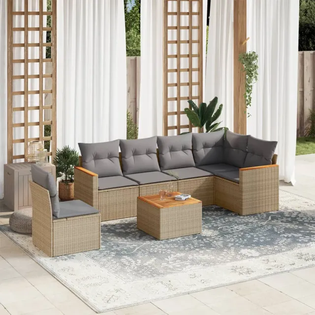 vidaXL 7-delige Loungeset met kussens poly rattan beige, foto 2