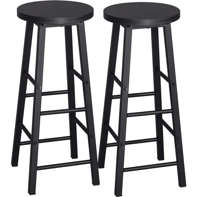 Happyment Hoge barkrukken Parijs - Zwart - Set van 2 - Keuken - Barstoelen - Zonder rugleuning - Hout