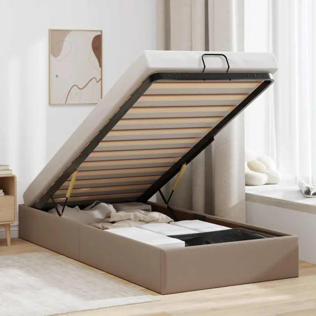 vidaXL Bedframe zonder matras 90x200 cm kunstleer cappuccinokleurig Bruin