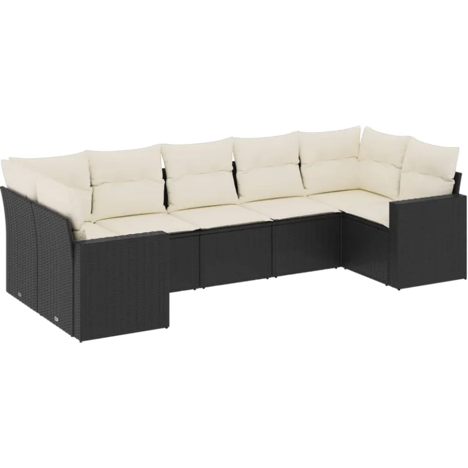 vidaXL 7-delige Loungeset met kussens poly rattan zwart, foto 4