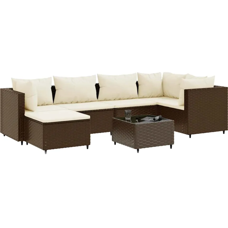 vidaXL 7-delige Loungeset met kussens poly rattan bruin, foto 3