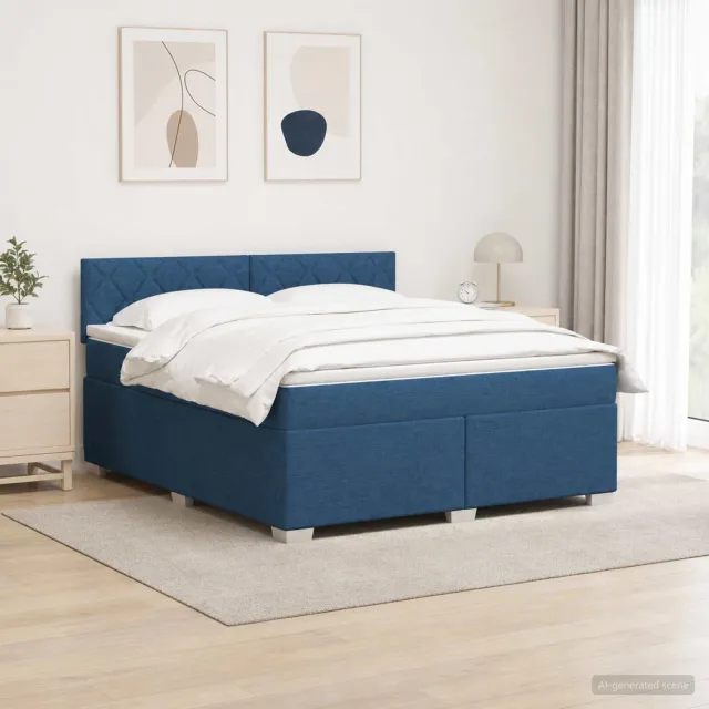 vidaXL Boxspring Bed met Matras en LED Blauw 140 x 190 cm Stof
