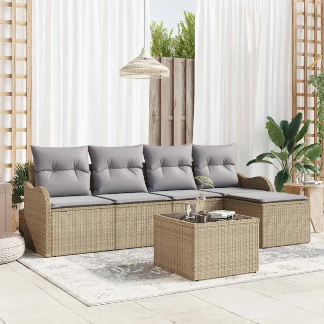 vidaXL Tuin Sofa Set 6 st Beige en Licht Grijs poly rattan
