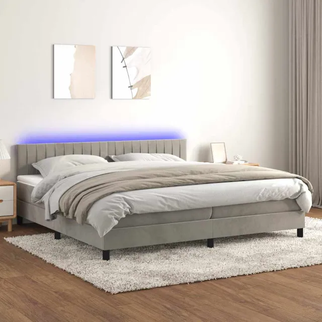 vidaXL Boxspring met matras en LED fluweel lichtgrijs 200x200 cm grijs
