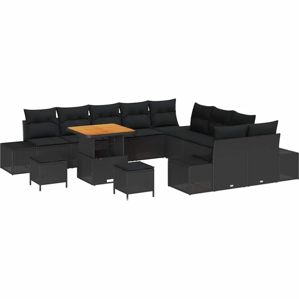 vidaXL Tuinbankenset 13 st Zwart poly rattan, foto 4