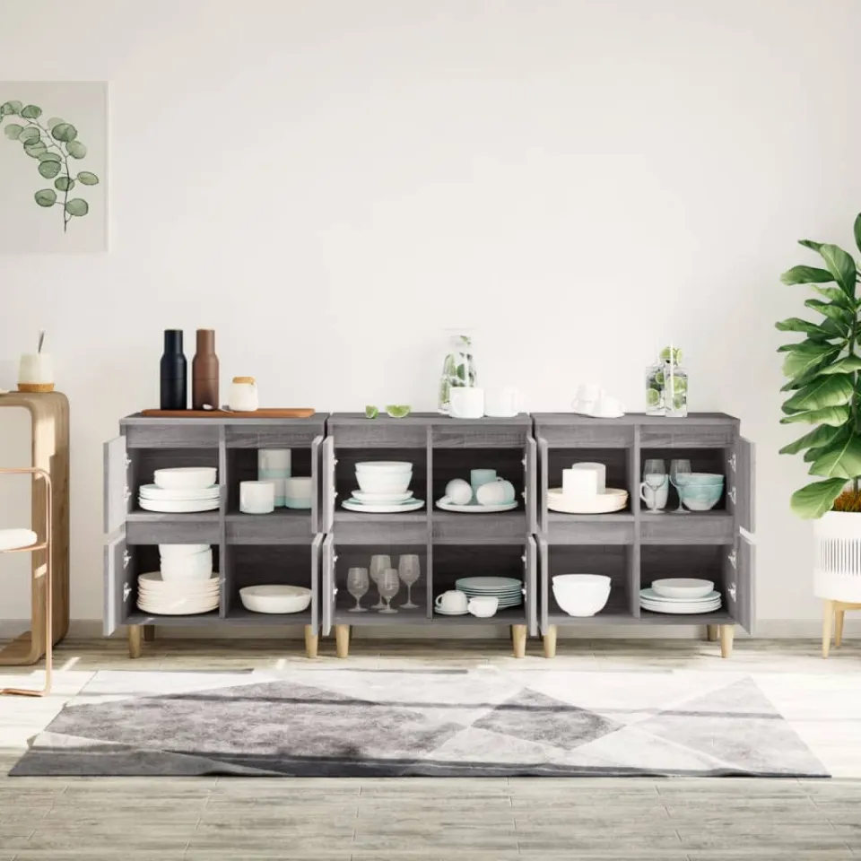 vidaXL Dressoirs 3 st 60x35x70 cm bewerkt hout grijs sonoma eikenkleur, foto 3