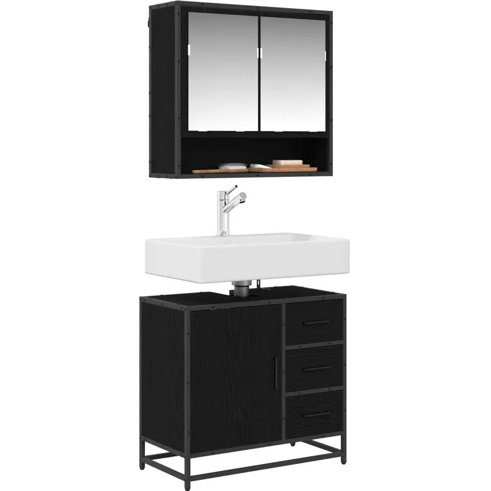 vidaXL Badkamermeubelset 2 st Zwart Eiken 65 x 33 x 60 cm Bewerkt hout