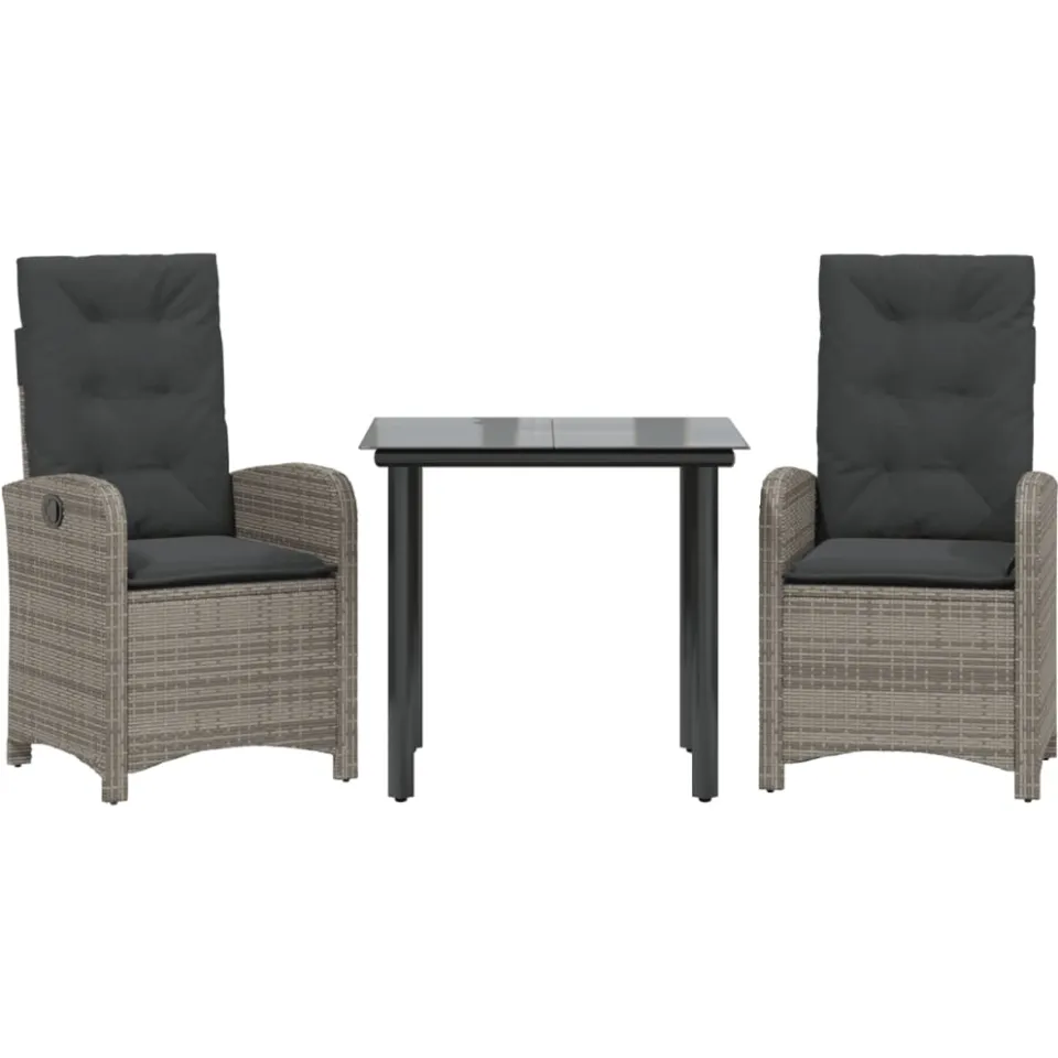 vidaXL 3-delige Tuinset met kussens poly rattan grijs