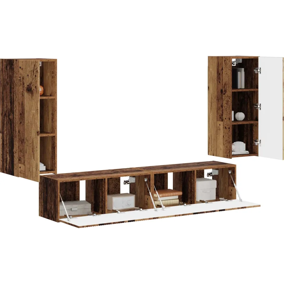 vidaXL TV Wandkast Set 4 st Oudhout Bewerkt hout Bruin