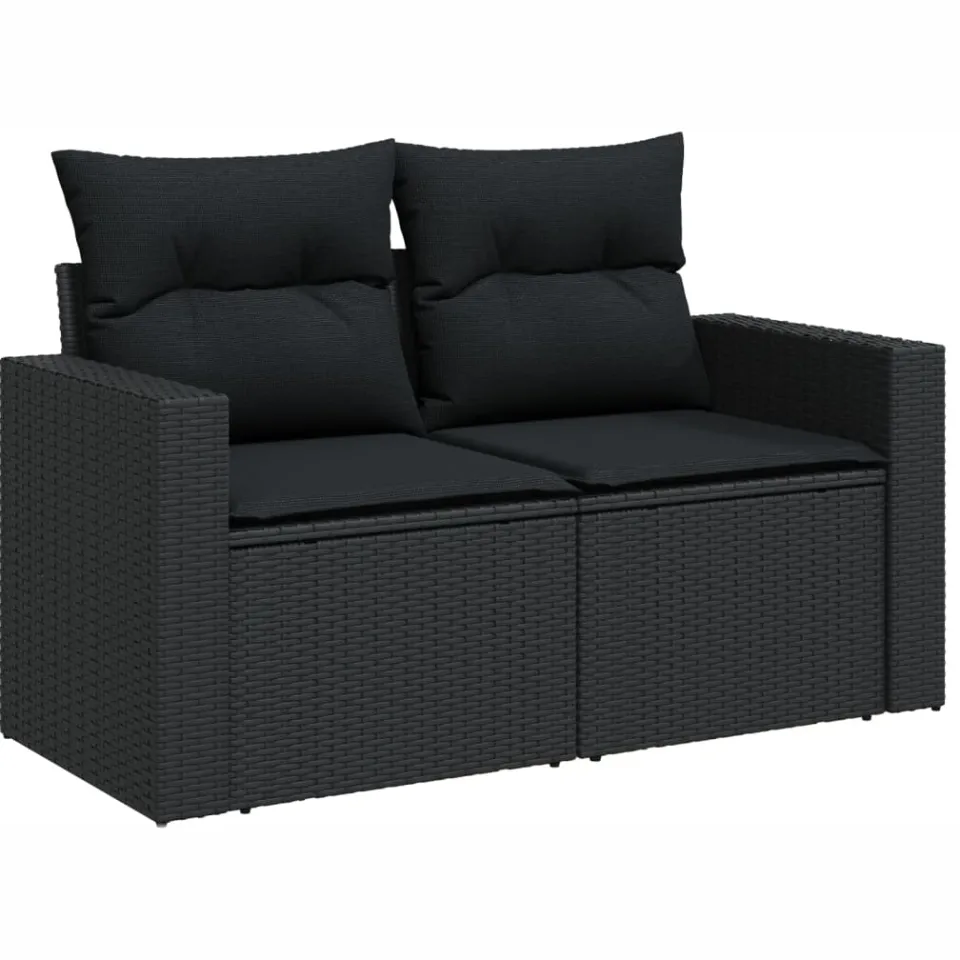 vidaXL 14-delige Loungeset met kussens poly rattan zwart