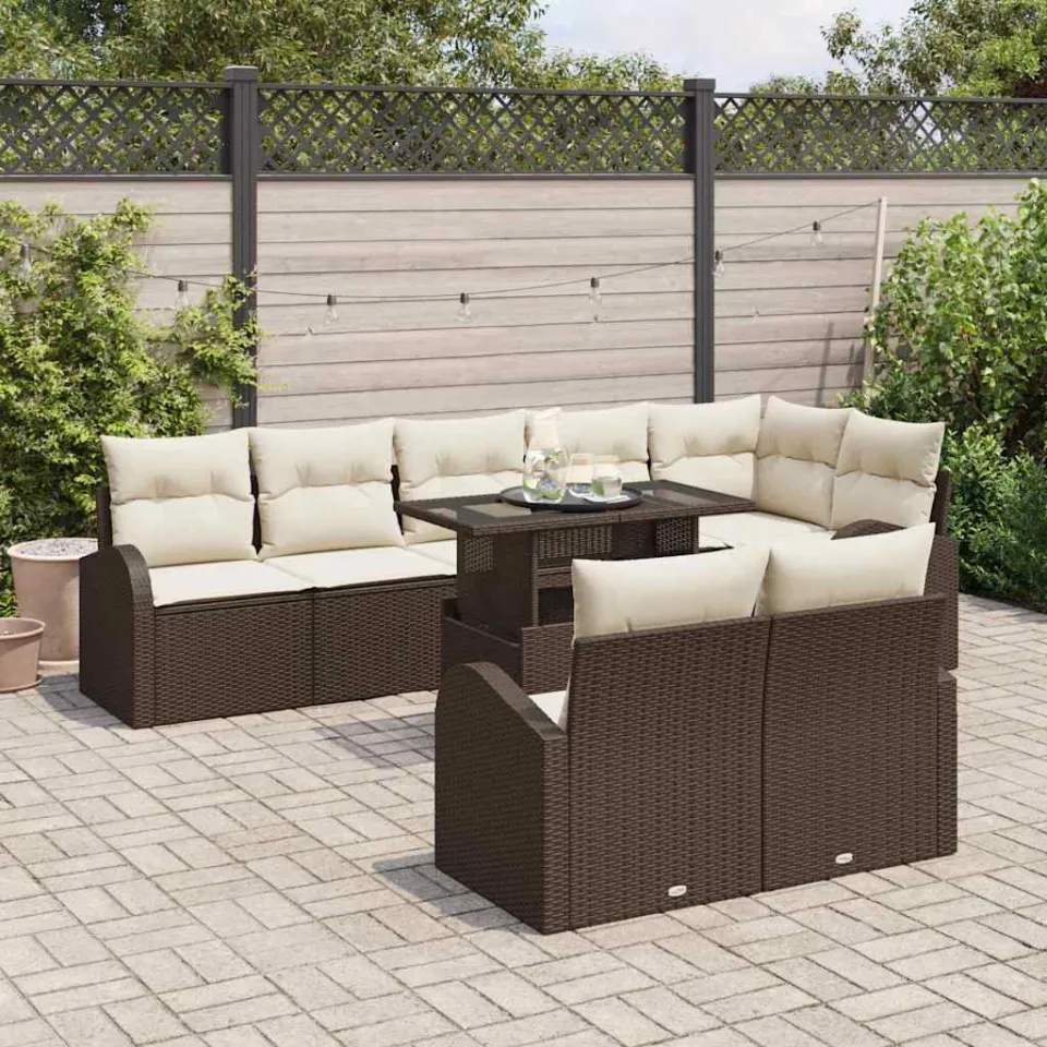 vidaXL Tuin Sofa Set 9 st Bruin Poly riet, foto 3