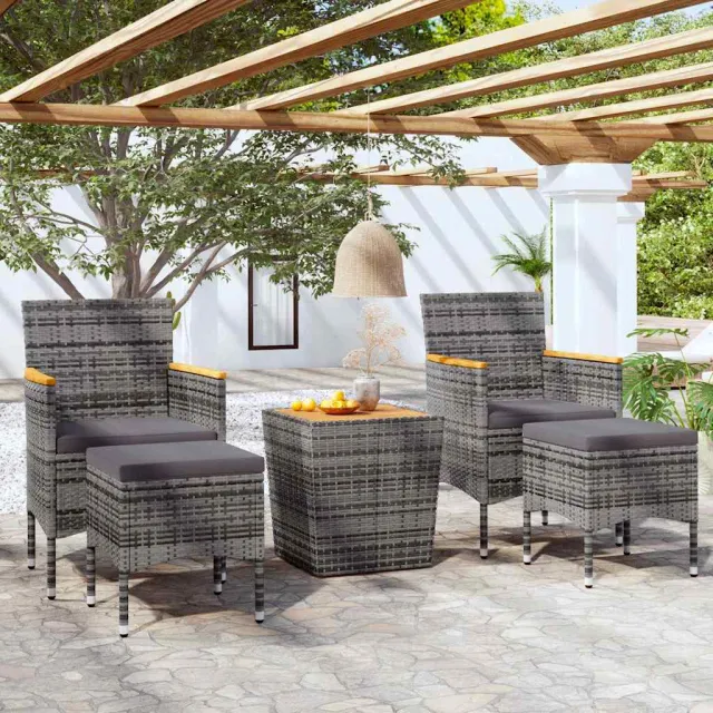 vidaXL 5-delige Bistroset poly rattan en massief acaciahout grijs, foto 2