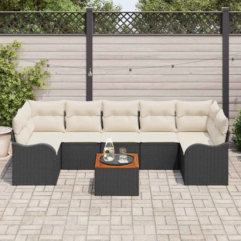 vidaXL Tuinbankenset 8 st Zwart en Crème poly rattan, foto 3