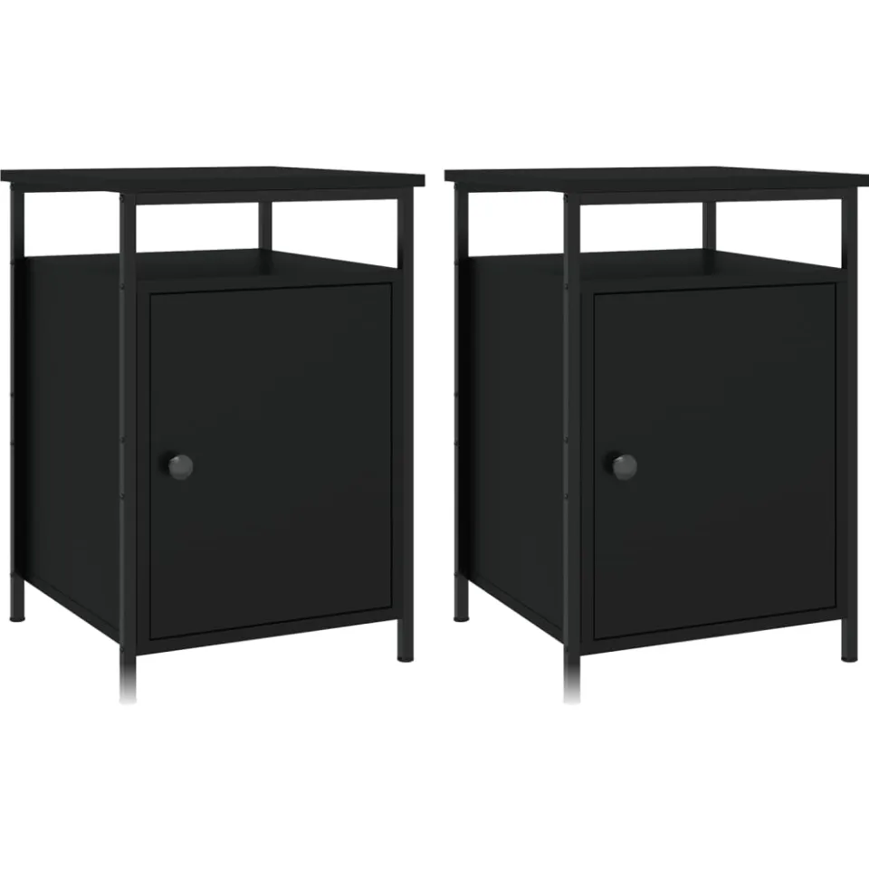 vidaXL Nachtkastjes 2 st 40x42x60 cm bewerkt hout zwart, foto 3