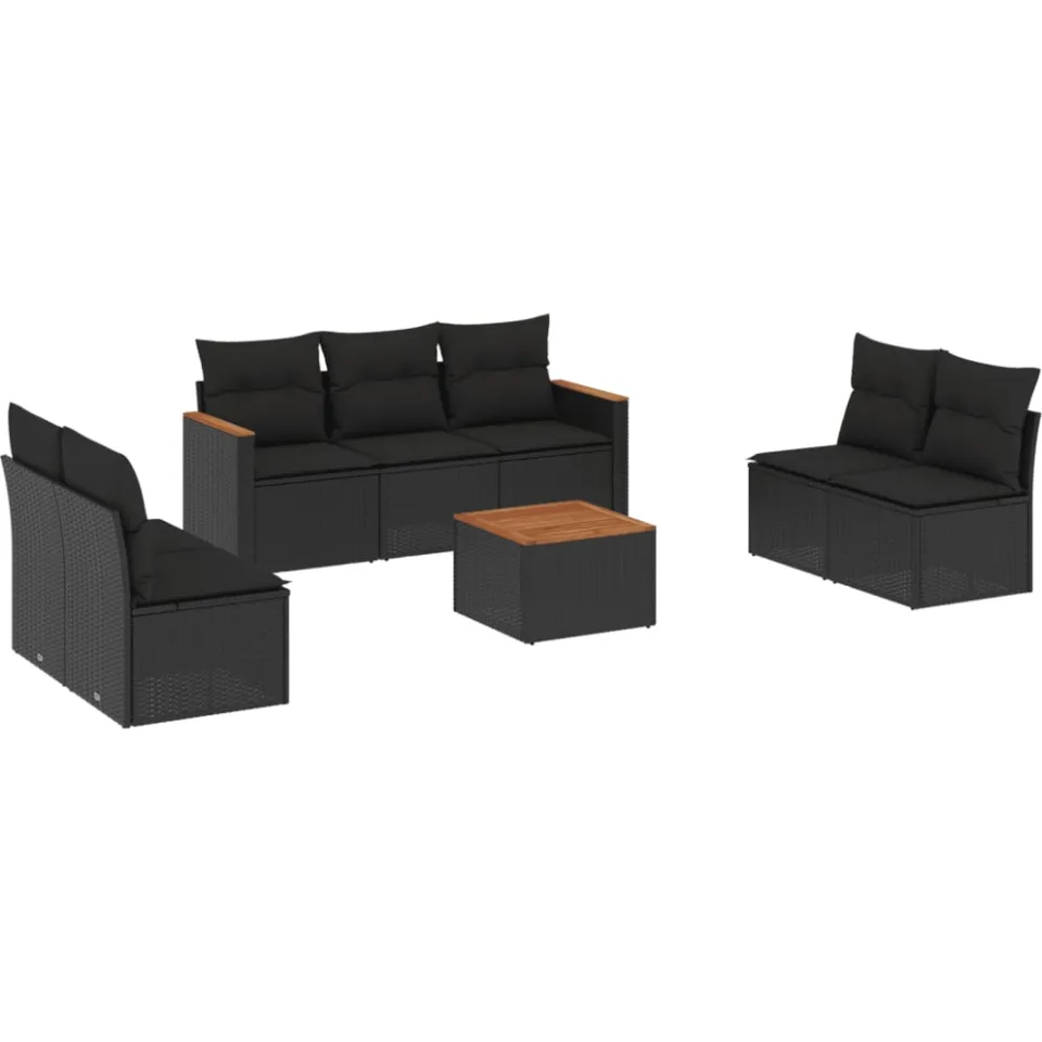 vidaXL 8-delige Loungeset met kussens poly rattan zwart, foto 3