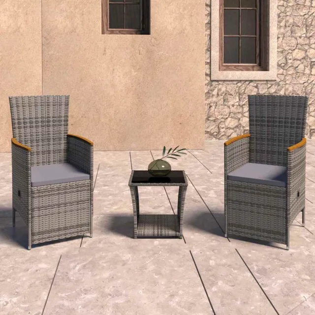 vidaXL 3-delige Loungeset met kussens poly rattan grijs, foto 2