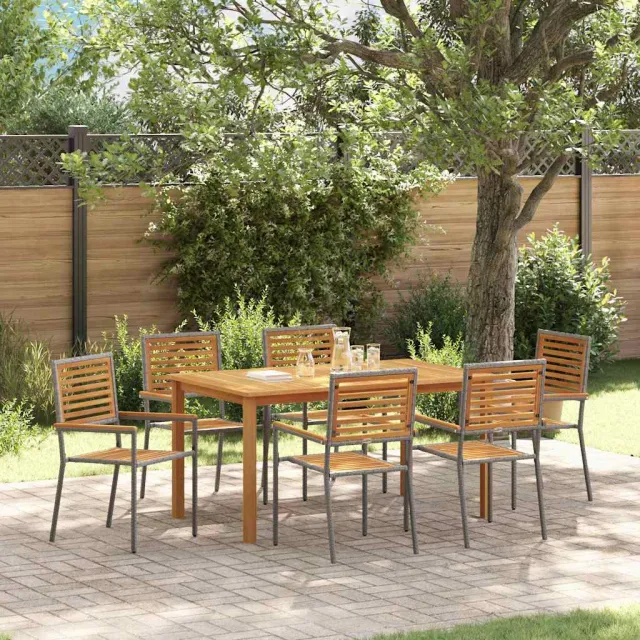 vidaXL Tuin eettafelset 7 st Grijs Massief Acaciahout, foto 2