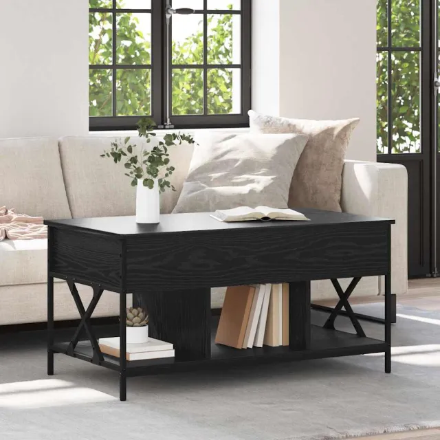 vidaXL Salontafel Zwart Eiken 100 x 55 x 48.5 cm Bewerkt hout, foto 2