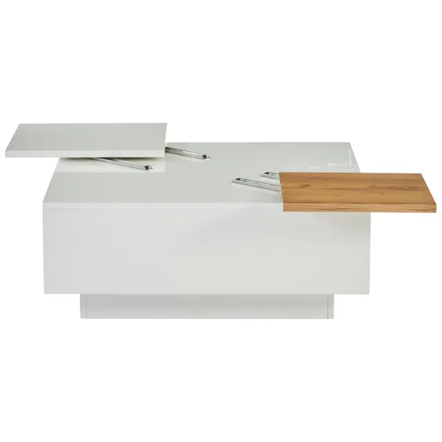 Ropilly Vierkante salontafel - Moderne salontafel - Verschuifbaar blad - 4 lades - Max 30 kg - Woonkamer - 75x75x33,5 cm - Wit hoogglans