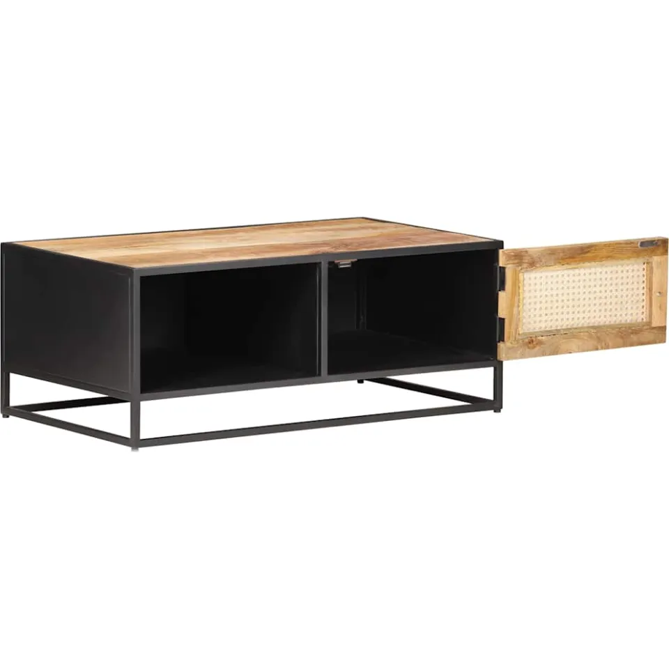 vidaXL Salontafel 90x50x35 cm ruw mangohout en natuurlijk riet bruin, foto 2