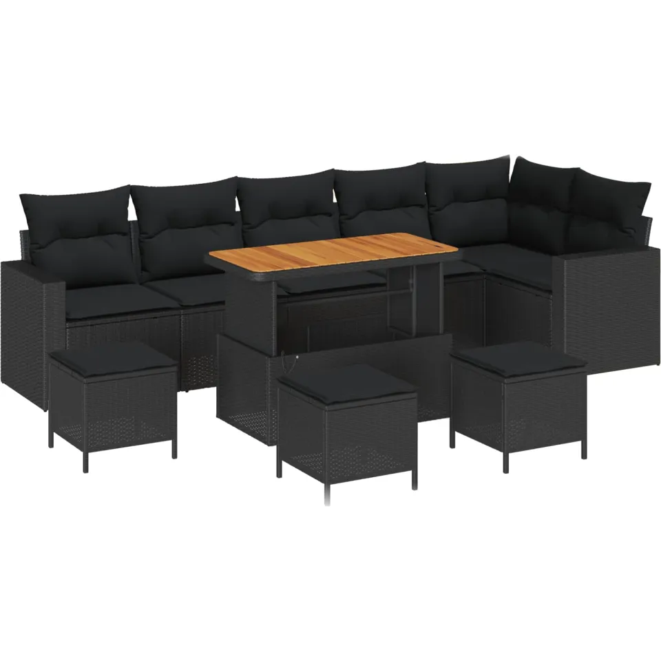 vidaXL Tuinbankenset 10 st Zwart poly rattan
