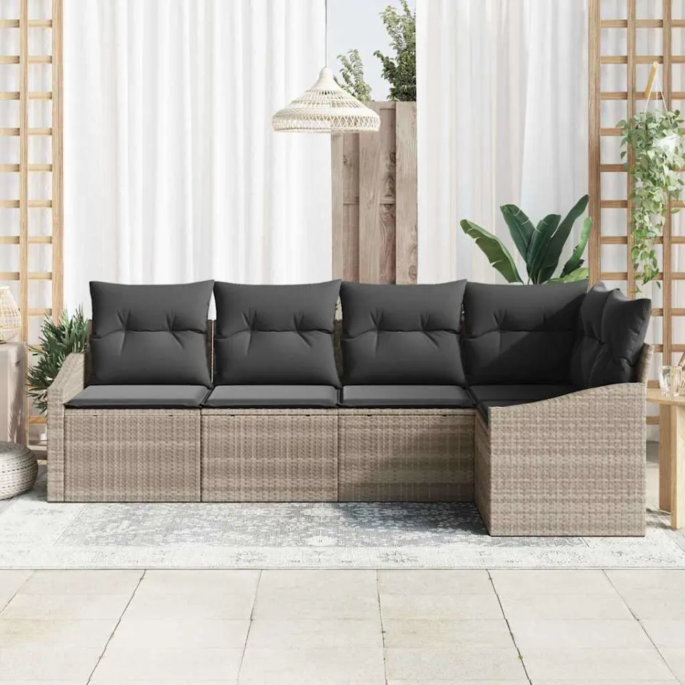 vidaXL Bankstel 5 st Lichtgrijs poly rattan, foto 3