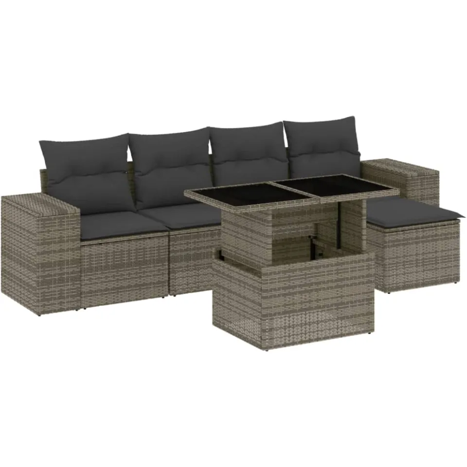 vidaXL 6-delige Loungeset met kussens poly rattan grijs, foto 3