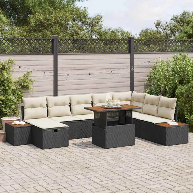 vidaXL Tuinbankenset 9 st Zwart poly rattan, foto 2
