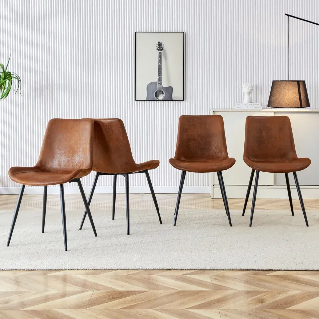 REDOM Eetkamerstoelen Set Van 4 - Ergonomische Rugleuning - Antislip Poten - Modern - Stof En Metaal - Bruin En Zwart Bruin + Zwart