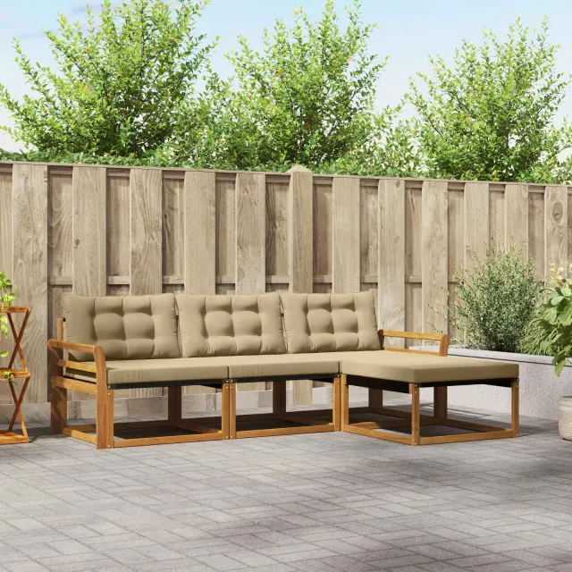 vidaXL Buiten bankenset 4 st 4-zits Natuurlijk en Beige