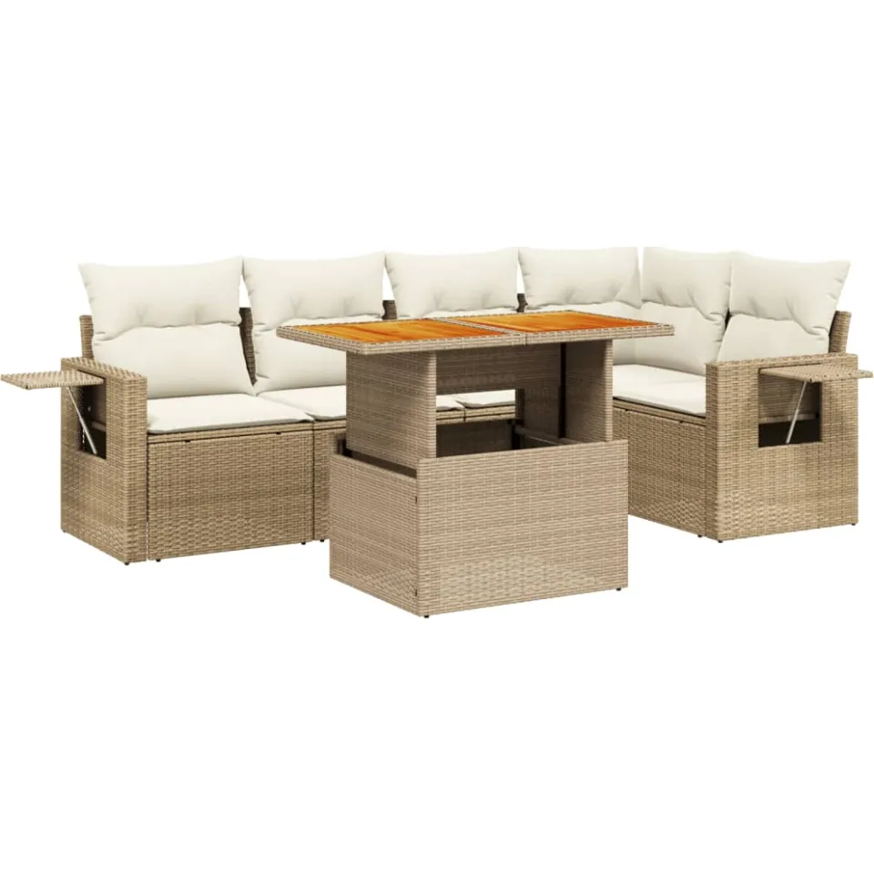 vidaXL 6-delige Loungeset met kussens poly rattan beige, foto 3
