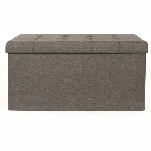 HOME DECO FACTORY Home Deco - Poef/hocker Chique - opvouwbaar - stof - opbergbox - donkergrijs - polyester/mdf - 76 x 38 cm Dark grey