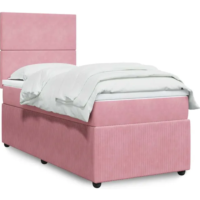 vidaXL Boxspring met matras fluweel roze 100x200 cm