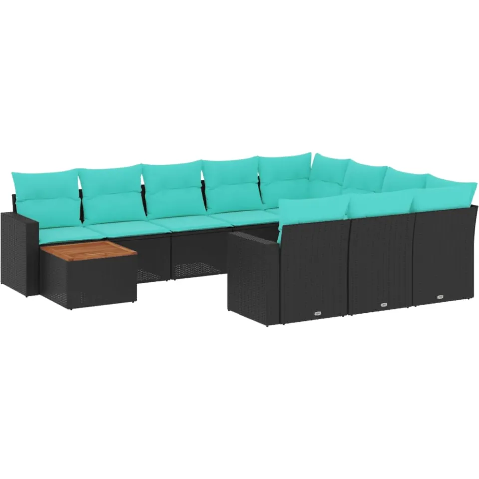 vidaXL 11-delige Loungeset met kussens poly rattan zwart, foto 3