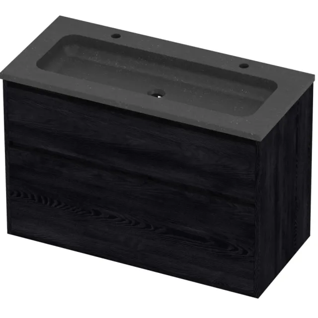 Proline Rollo Badmeubelset Hardsteen Elegant Greeploos 100x46x67 cm Blue Stone Black Oak Eiken
