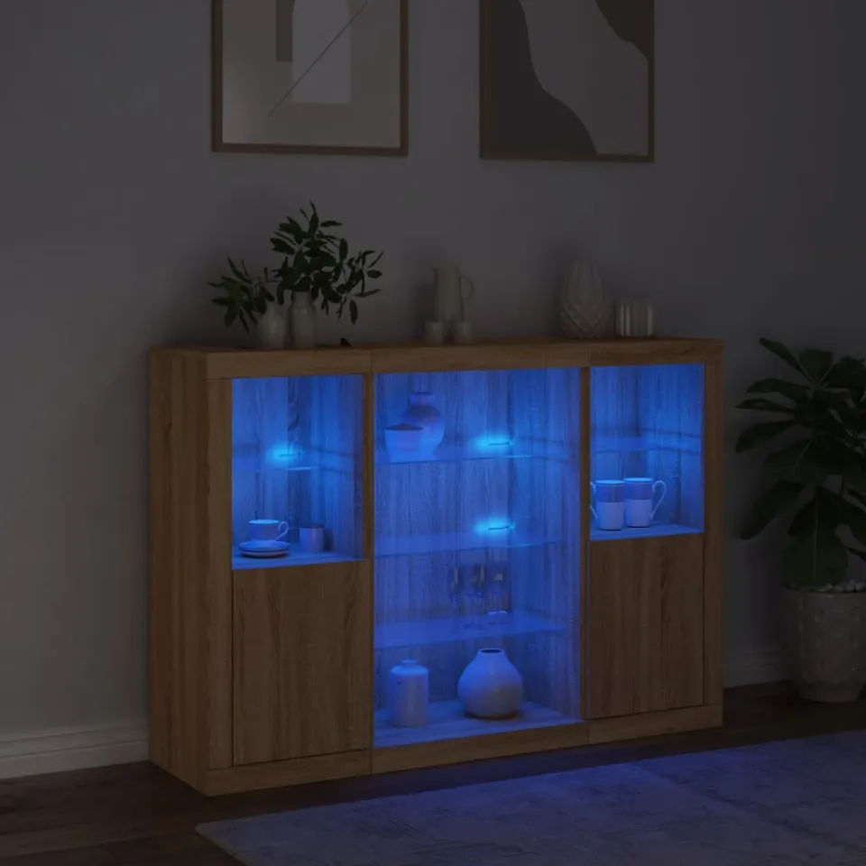 vidaXL Dressoirs met LED-verlichting 3 st bewerkt hout sonoma eiken, foto 3