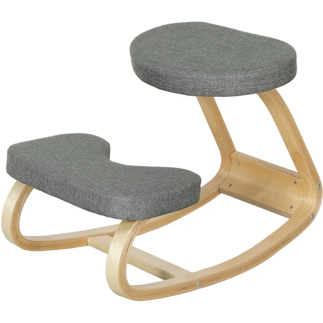 MUVANO Ergonomische kniestoel - Berkenhouten frame - Bekleding met linnenlook - 50 x 73 x 55 cm - Actief zitten met wiegfunctie - Voor het thuiskantoor - Grijs